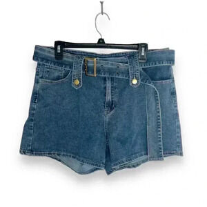 SHEIN Curve Dark Wash Paperbag Belted Jean Shorts, size 2XL